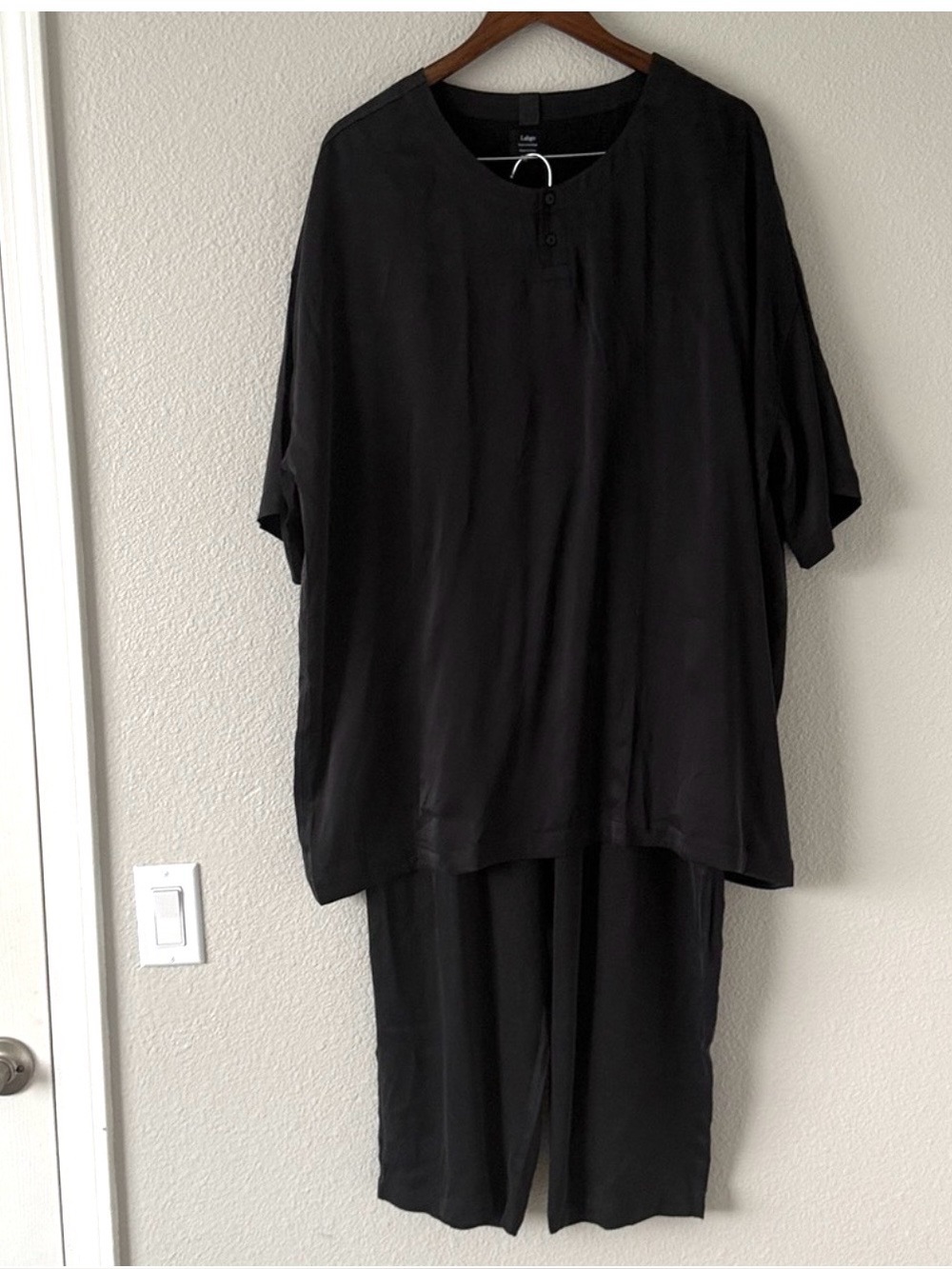 Lahgo Lunya Washable Silk Pajama Set Men’s XXL Black Henley Sleepwear Lounge Set